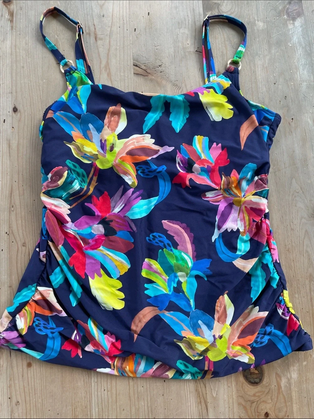La Blanca Size 10 Floral Tankini Set  Banded Bikini Bottoms Navy Tropical Swim